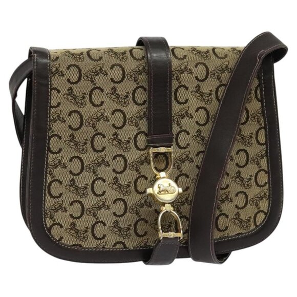 CELINE C Sulky Shoulder Bag Canvas Brown Gold Auth 121649 - Picture 1 of 16